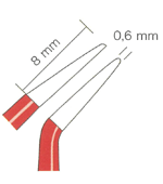 バイポーラフォーセプス NON-STICK red バヨネットアングル（マーチン） 先端0.6mm、8mm上向き